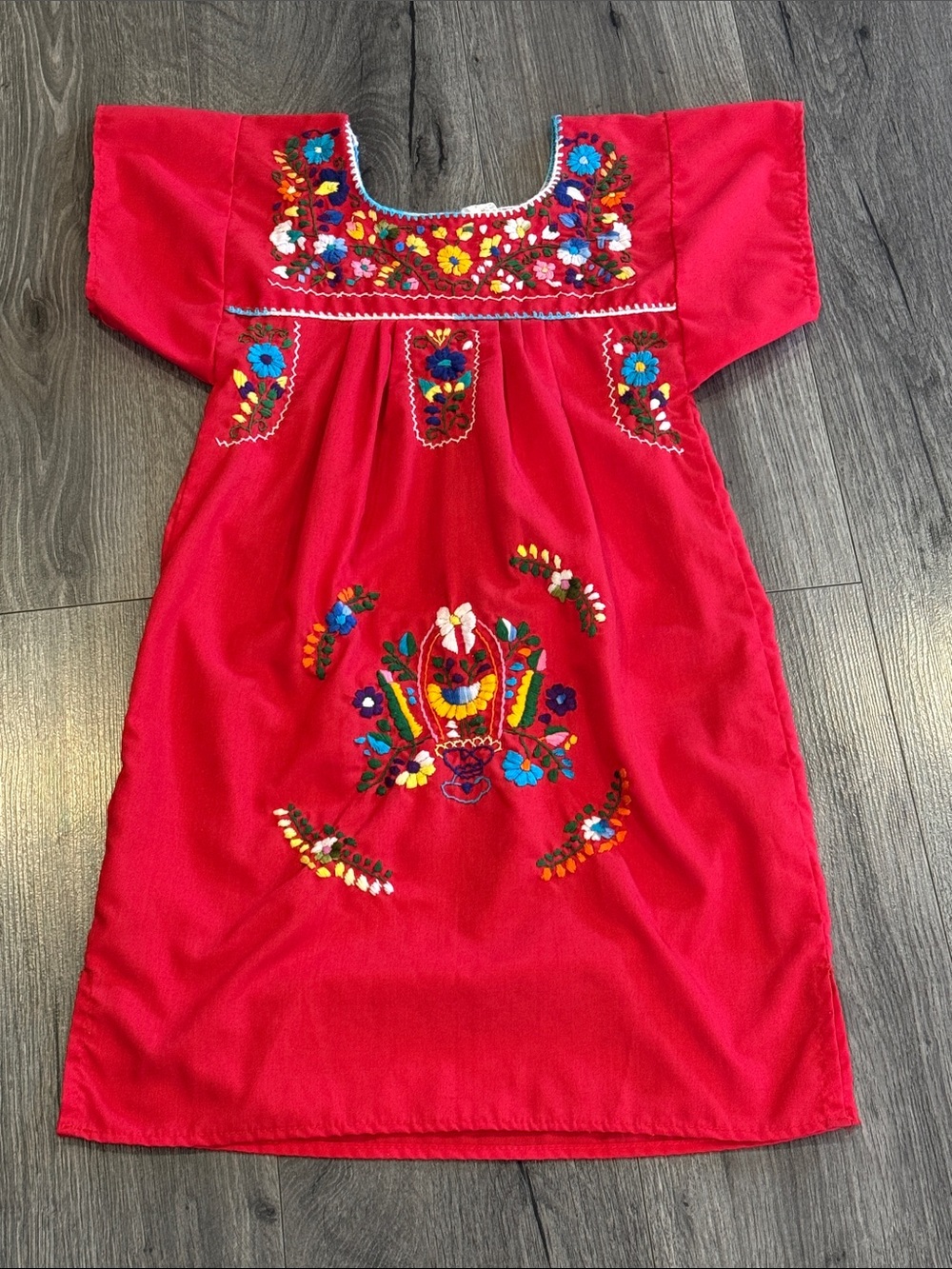 Traditional Authentic Mexican Red Embroidered Dress Girls 6